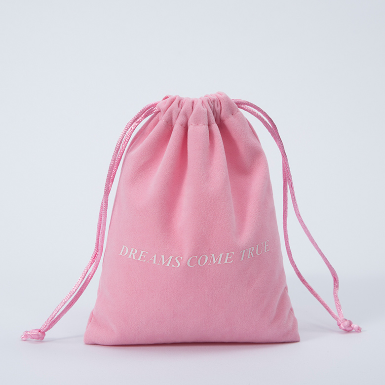 Bolsa de joias de veludo com cordão rosa com logotipo